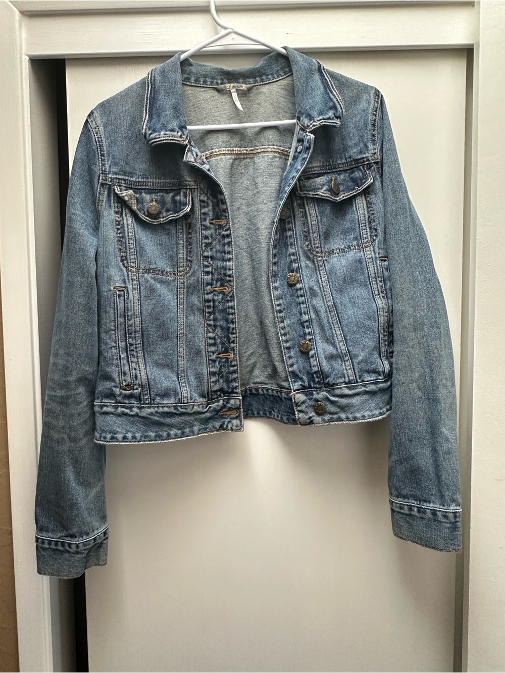 Free People Light Blue Cropped Denim Jacket
